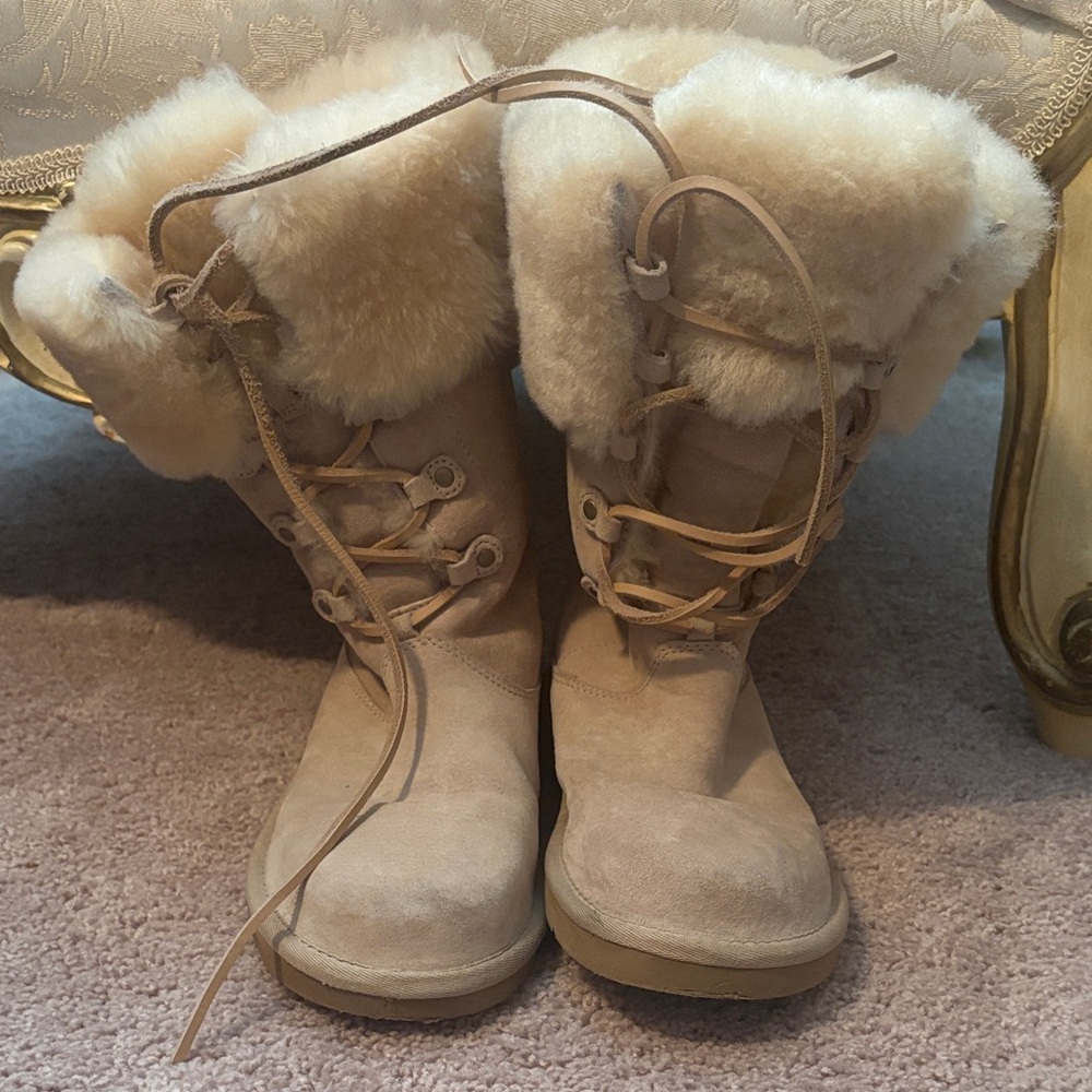 UGG Beige Fur-Lined Winter Boots